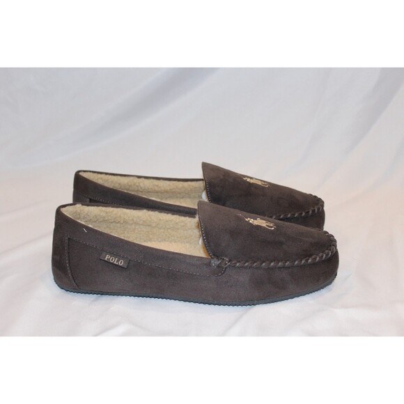 NIB Polo Ralph Lauren Men's Suede Moccasin Slippers BROWN - Picture 2 of 8